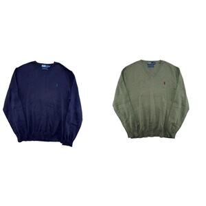 Polo Ralph Lauren Men's V-Neck Cotton Sweater Bundle XL – Navy & Olive Green